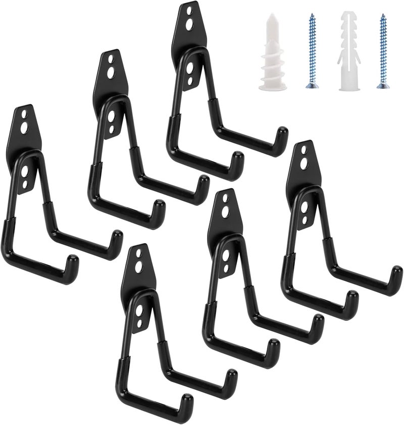 Suprom 6 Pack Garage Hooks Heavy Duty - Supports 100 lbs, Utility Steel Garage Hanger & Organizer for Organizing Garden Lawn Tools, Ladders, Garden Hose, Digging Shovel, Bikes, Ropes - Image 1